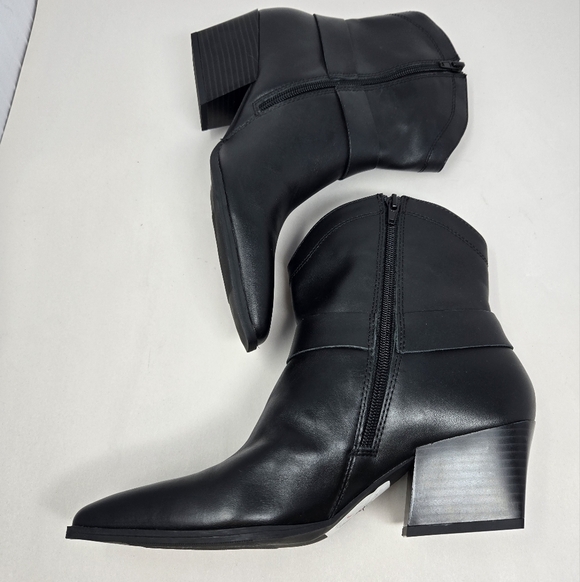 Open Edit Womens Enzo Western Flare Boots Sz 8.5M Black Leather Side Harness - Picture 5 of 11